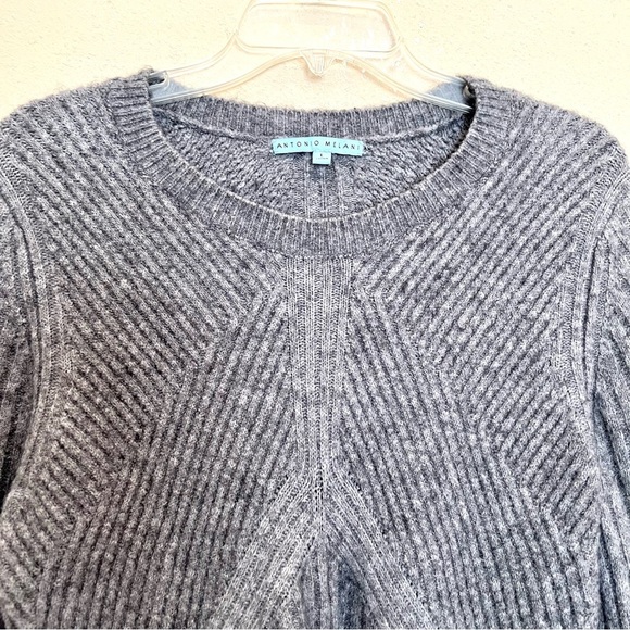 Antonio Melani Wool alpaca luxury Gray Ribbed Knit Sweater L Flared Sleeves Hem - Picture 2 of 8